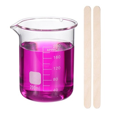 200ml Glass Beaker, Measuring Glass Beaker with 50pcs Wood Sticks