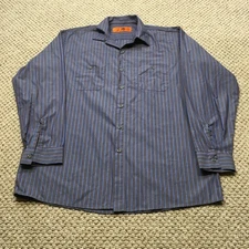 Red Kap Work Shirt Mens XL Blue Gray Striped Button Workwear Uniform Long Sleeve