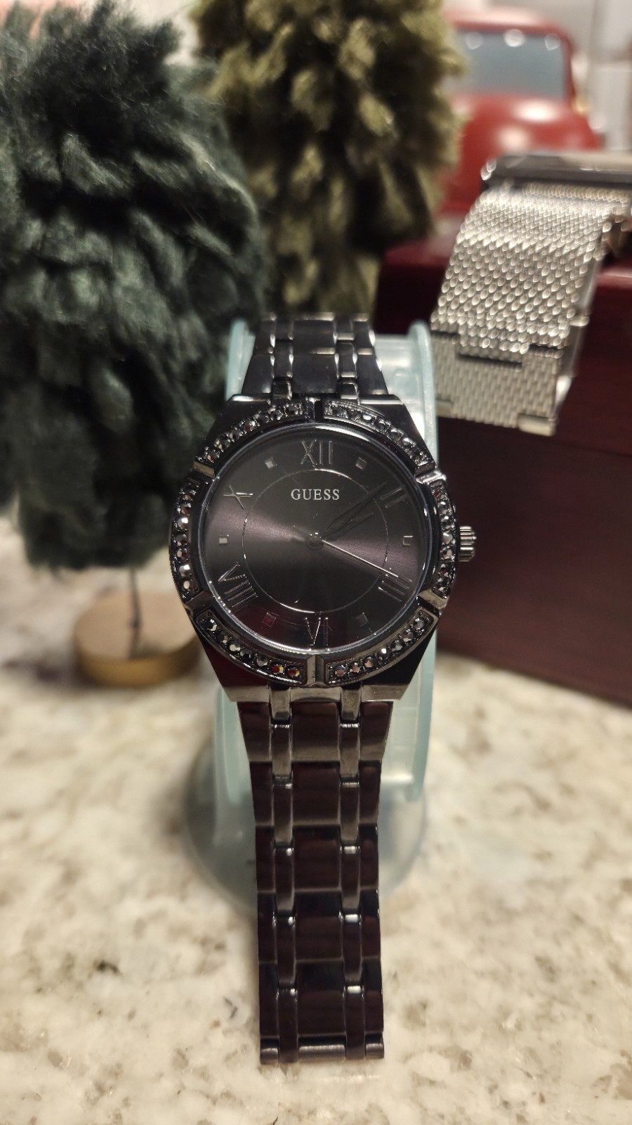 Guess Dark Queen- Woman's Steel Watch With Crystals Around Face