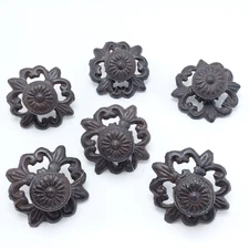 Vintage Style Cast Iron Cabinet Drawer Pull Knobs with Backplates 6 count