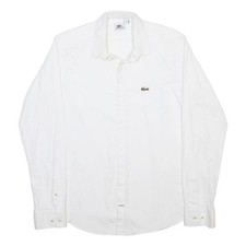 LACOSTE Mens White Plain Shirt M Long Sleeve Cotton Blend Classic Fit