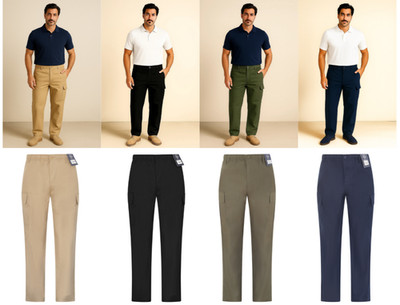 Herren Premium Cargohose Gummibund offener Saum 6 Taschen Chino Hose 2388