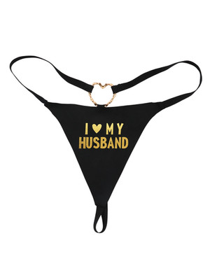 Novelty Black G-String Thong ''I Love My Husband'' Heart Print Panties T-Back Ling