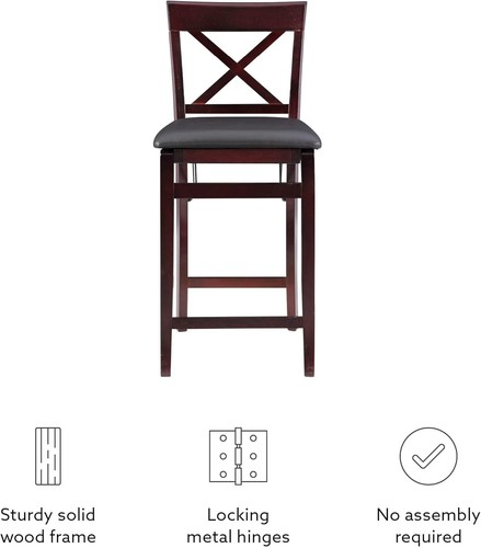 Fully Assembled Folding Counter Stool in Brown Faux Leather & Merlot Finish - Picture 11 of 20