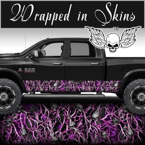 Pink Camo Rocker Wrap Skull Vinyl Graphics Decal Truck Wrap Pink Camouflage  - Picture 1 of 3