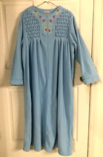 Saybury Vintage Blue Fleece Half Zip L XL Quilted Embroidered House Dress Robe