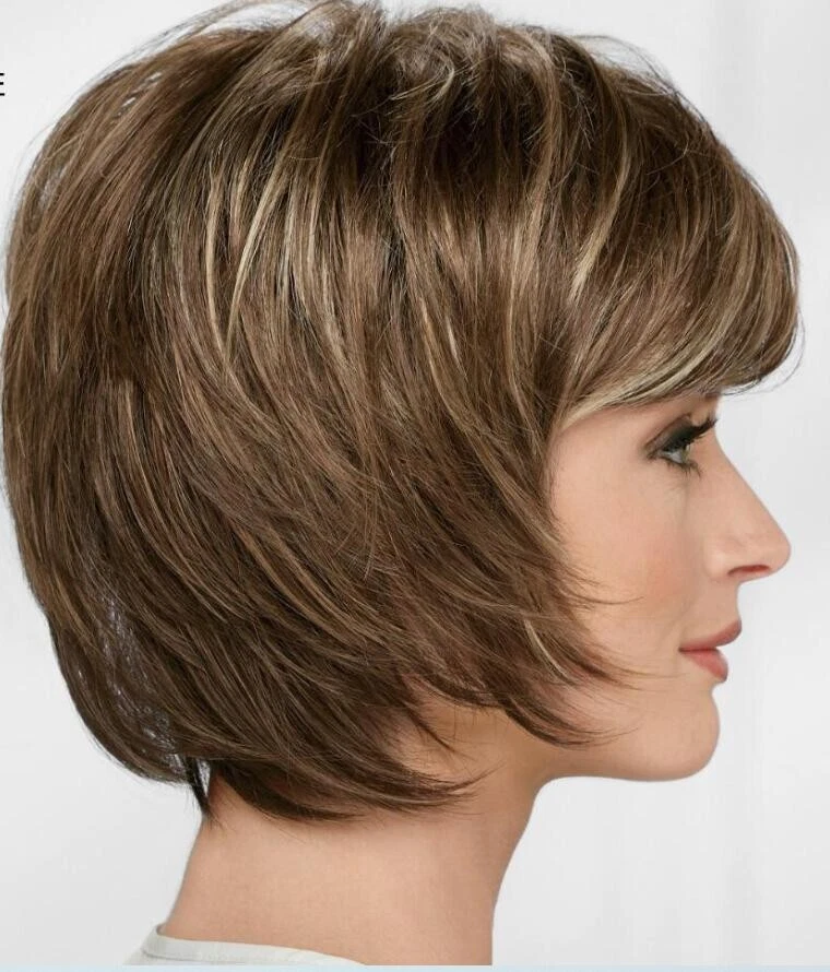 Pelucas naturales de cabello humano corte bob corto con llovizna de miel para mujer Foto 3 de 4