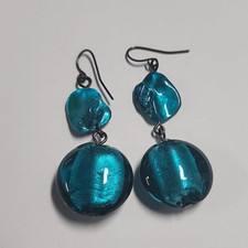 Glass Beaded Dangle Earrings in Blue