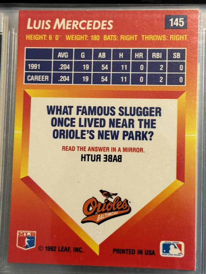 1992 Donruss Triple Play Luis Mercedes Baltimore Orioles #145 (Died, 2019) AUTO - Image 2 of 2