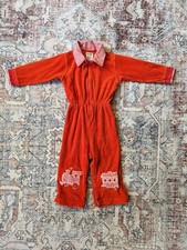 Vintage Carter's Baby Collar Jumpsuit Red Terry Train Applique READ Long Sleeve