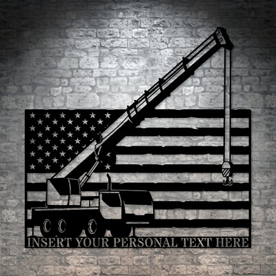 Personalized American Mobile Crane Metal Sign. US Construction Crane Wall Decor