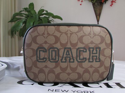NWT Canvas Signature Varsity Motif Jamie Camera Bag CE599 Khaki/Amazon Green