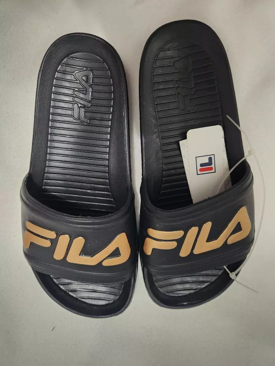 Fila sandals black and hotsell gold