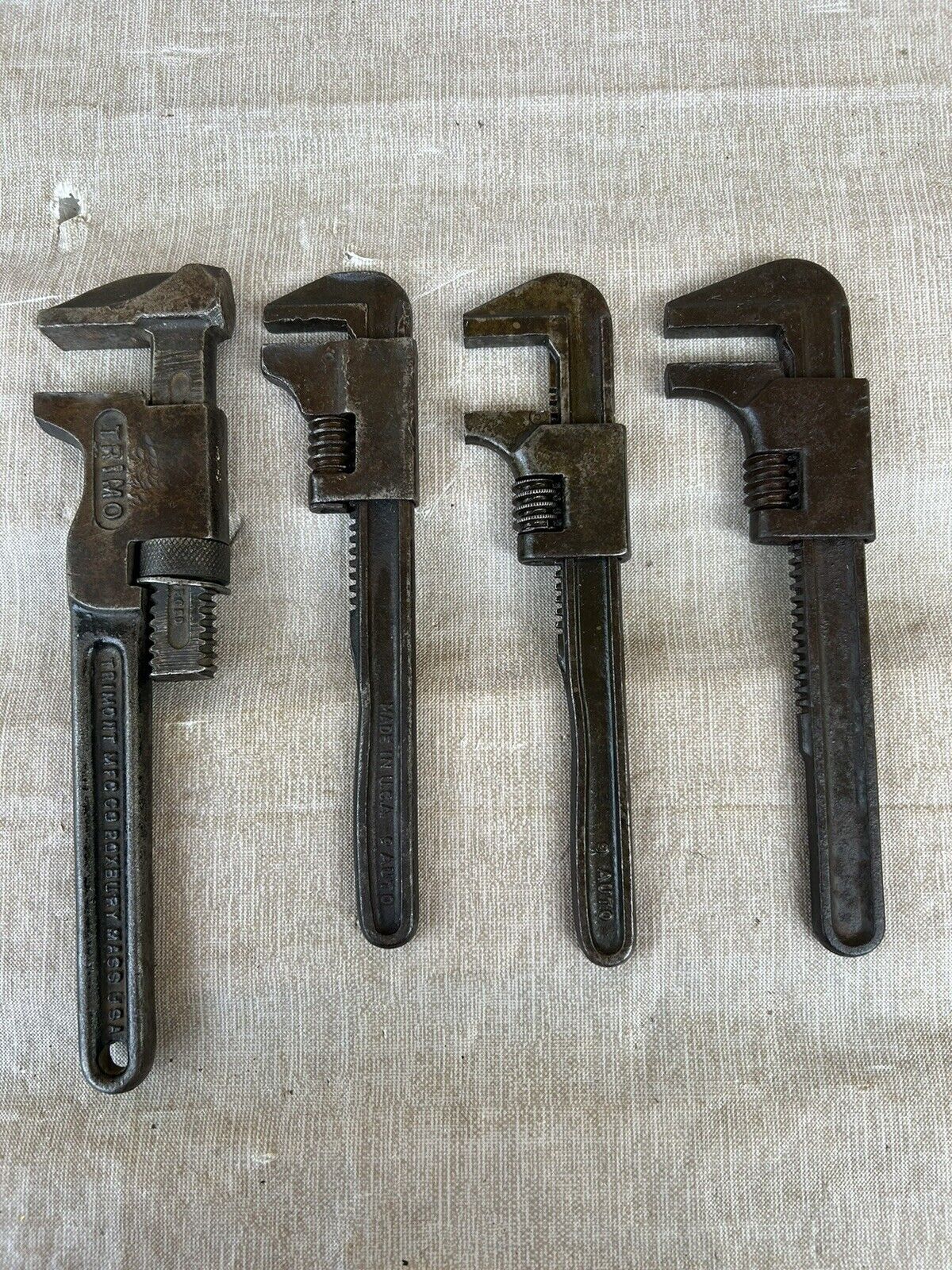 Vintage Metal Handled Adjustable Monkey Wrench Lot of 3 Pipe Wrenches  Antique