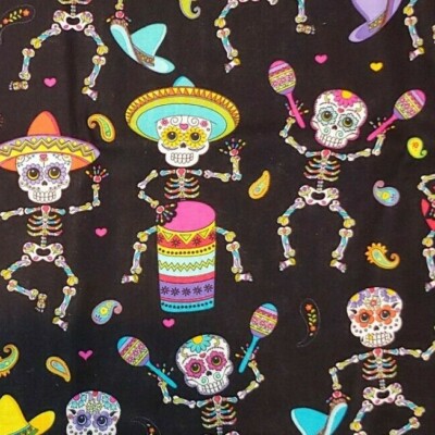 Skeletons Cotton Fabric Day of the Dead TIMELESS TREASURES 1 1/2 YARDS ...