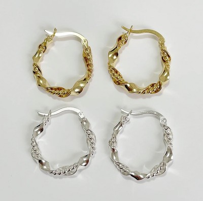 Schwere verdrehte Ohrringe 18k vergoldet Sterlingsilber 925 23 mm Huggies