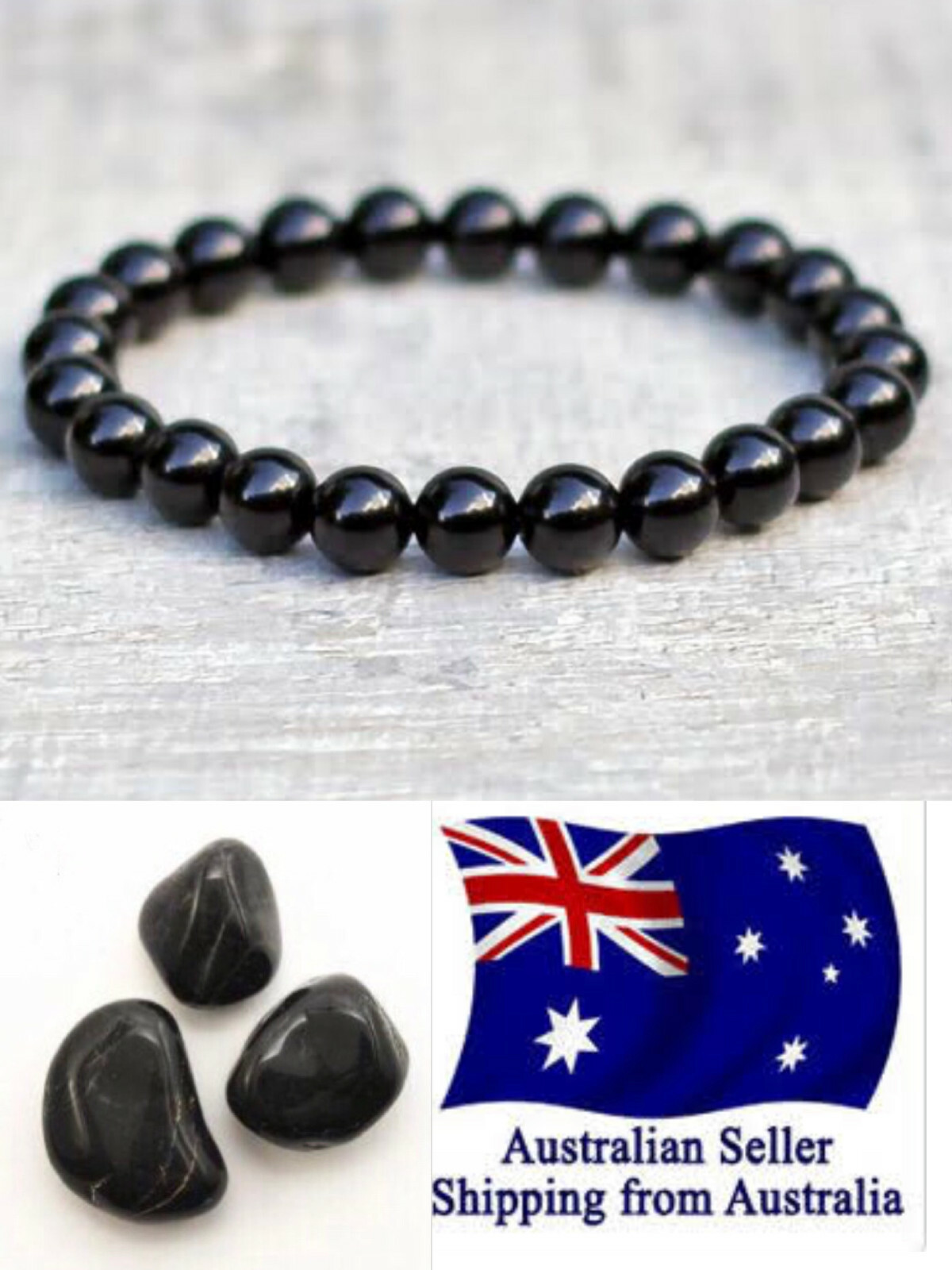 New Chakra Bracelet Healing Natural Stone 8mm All Black Onyx Bead Men/Women 1pc