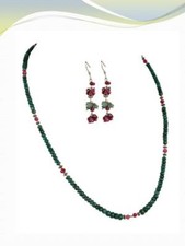 Demi parure - collana e orecchini - smeraldi, rubini, argento sterling