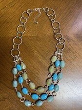 Silver-toned Necklace with Turquoise-toned And Green Beads.