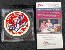 Sid Abel Multi-Signed & Inscribed Detroit Red Wings 1990 Playoffs Puck JSA COA