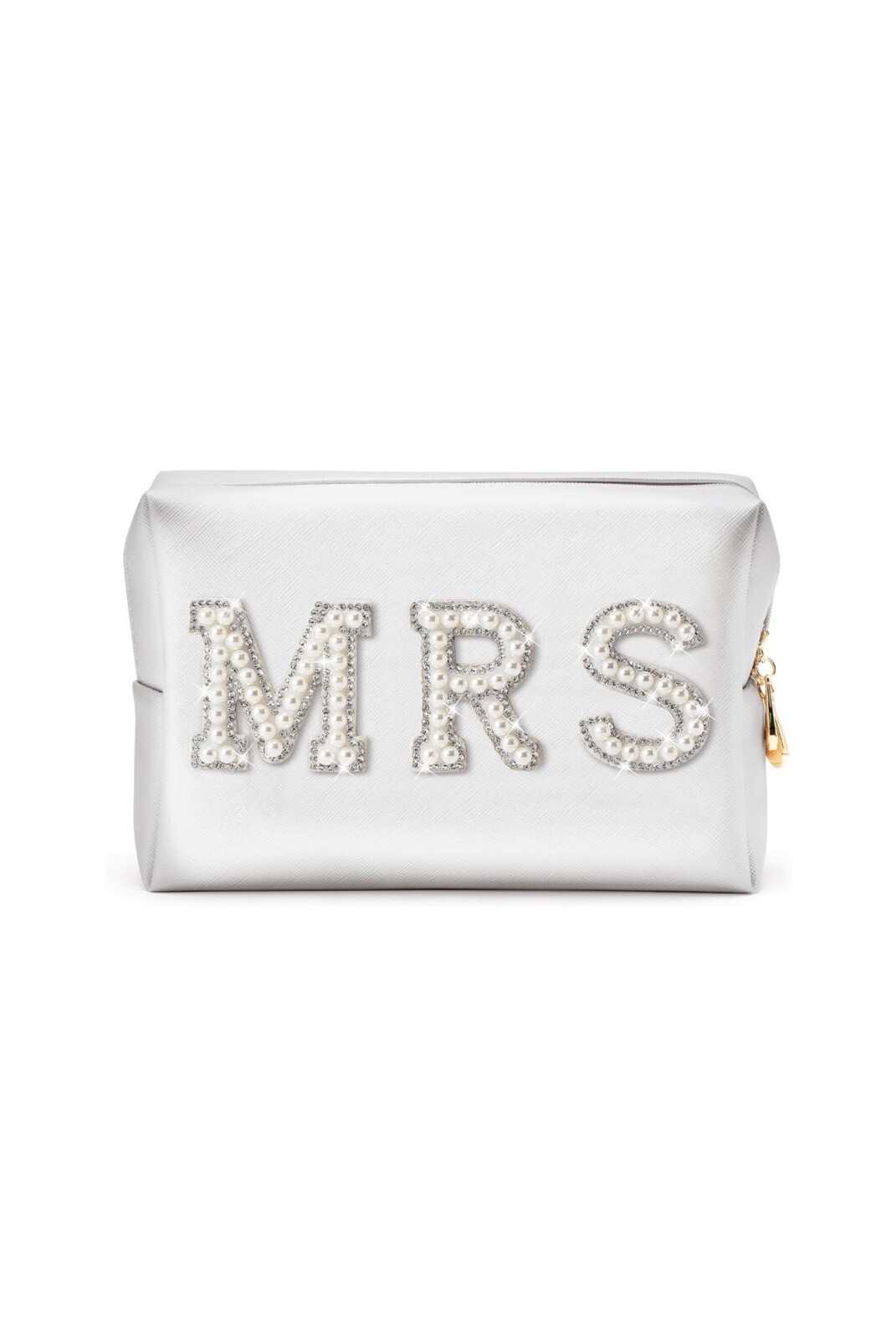 Mrs Bridal Makeup Bag White, Rhinestone Cosmetic Travel Bag, Gift for