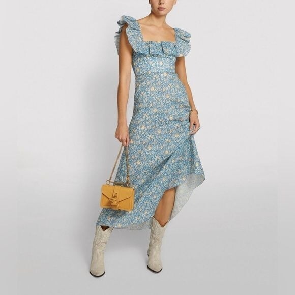 Zimmermann / Carnaby floral linen ruffle Dress in Indigo Ditsy 0 small 4 |  eBay