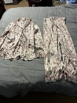 Victorias Secret Satin Pajama Set Size Small Pink Striped Floral Logo Sexy Set