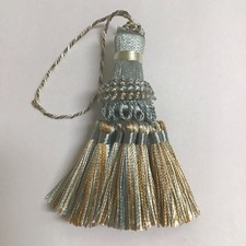 Key Tassel 4" Aqua Blue Beige Gold 3.5" Loop Silky Fringe Traditional Decor NEW