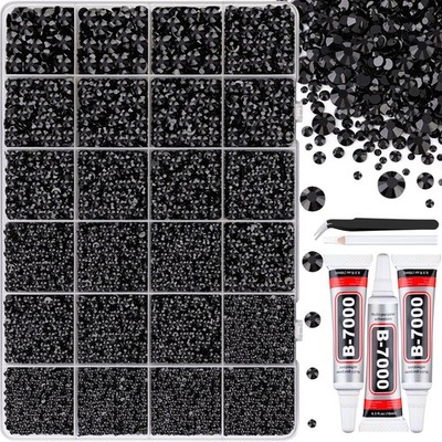 32000Pcs Black Rhinestones for Bedazzling, Flatback Resin Gems Crystal, Bedaz...