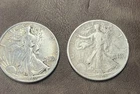Lot of 2 Walking Liberty Half Dollar.  I beieve they are clean, so Bullion Only