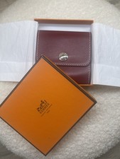 Hermès Paris Red Leather Card Holder Coin Purse Snap Wallet with Box