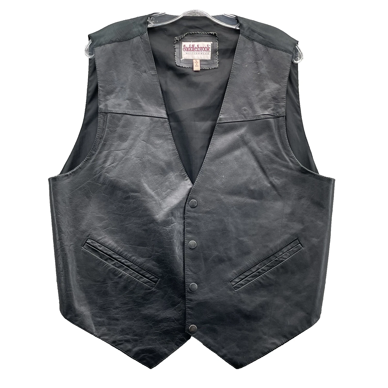 Vintage Saddlebrook 100% Leather Vest Mens Large Western Motorcycle Biker Cowboy