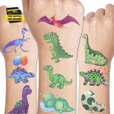 110 Glitter Styles Dinosaur Temporary Tattoos for Kids - 14 Sheets Glitter Dinos