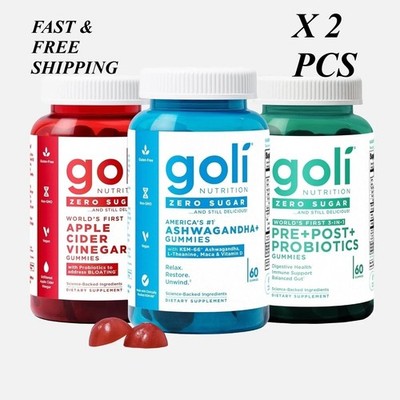 2 SETS- 3 Bottles Goli Zero Sugar Best Seller Trio Set Gummies 60Caps Per Bottle