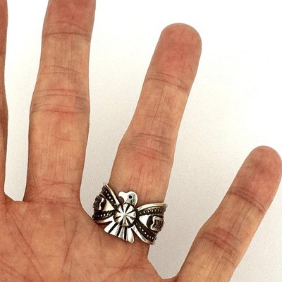 Navajo Thunderbird Ring Sz 7 Stamped Sterling Signed D Cadman Wide