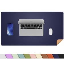 Dual-Sided Desk Pad 31.5x17 inch Blue Natural Cork PU Leather Desk Mat