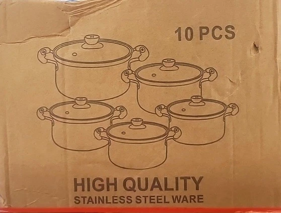 10-Piece Stainless Steel Stockpot Set with Glass Lids, Sizes 24–16cm