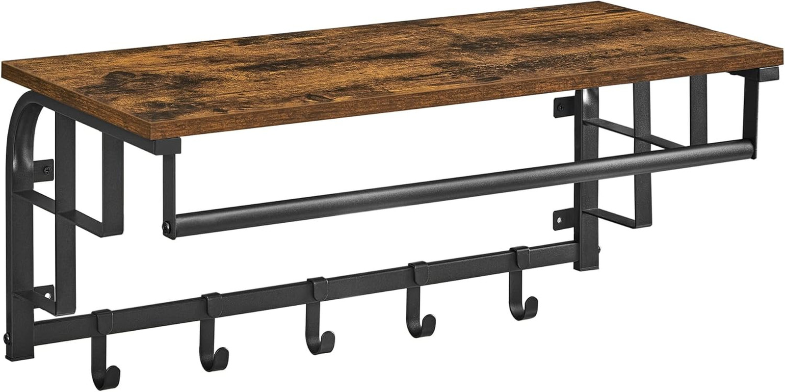 VASAGLE Coat Rack Wall-Mounted, Clothes Rail with 5 Removable Coat Hooks, Floati