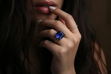 Gold Vermeil Sapphire Ring Anemone Handmade Square Cut Blue Gemstone