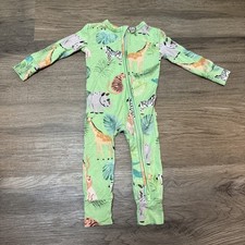 Posh Peanut Safari Animals Zippy 6-9 Mo Bamboo Baby Unisex Green Footless