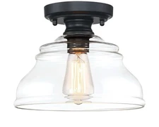 Industrial Semi Flush Mount Ceiling Light Black Modern Farmhouse Clear Glass