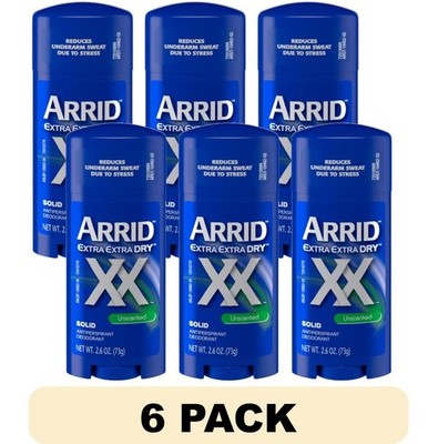 6 Pack Arrid Extra Extra Dry Unscented Solid Antiperspirant Deodorant 2.6 Oz Ea