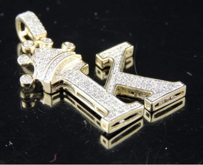1.50Ct Real Moissanite Crown ''K'' Initial Letter Pendant 14K Yellow Gold Plated