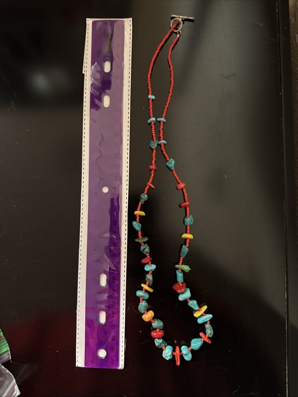 Red Coral Block Turquoise Green Turquoise Beaded Necklace