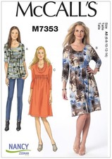 McCalls M7353 Sew Pattern Miss Easy Raised Elastic-Waist Knit Top, Dress Sz 6-14