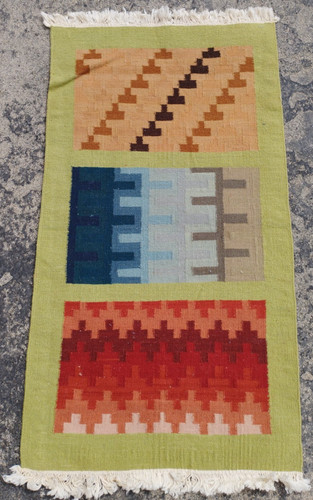 Vintage Traditional Oriental Scandivian Swedi Multicolor Wool Kilim Rug 80x45 cm