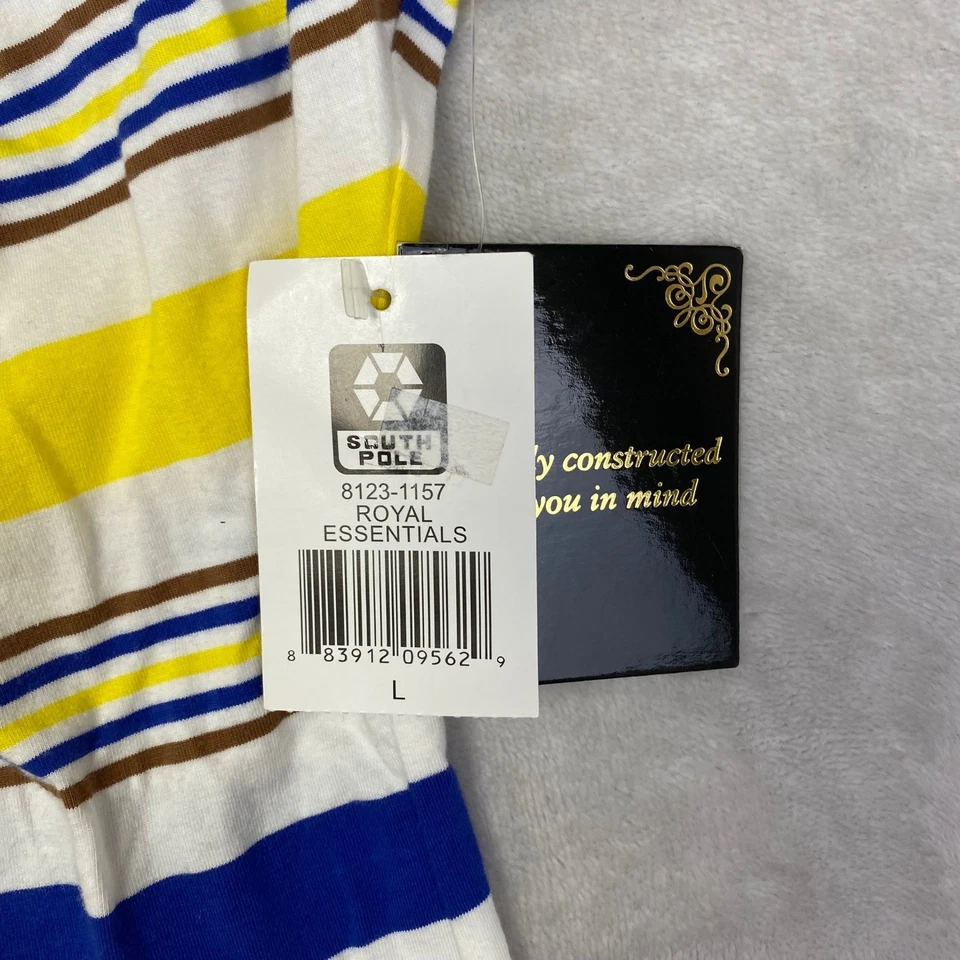 South Pole Womens Striped V Neck Tee Shirt Royal Essentials Blue Yellow White L - Image 4 of 4