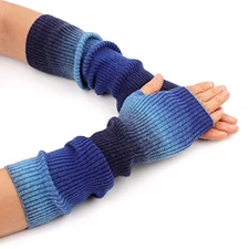  Cashmere Blended Arm Warmer for Women Winter Fingerless Tie Dye-blue,42cm