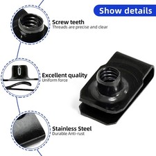 1/4"-20 Black U-Style Clip-On Nut Carbon Steel Regular Extruded U-Nut Pack Of 20