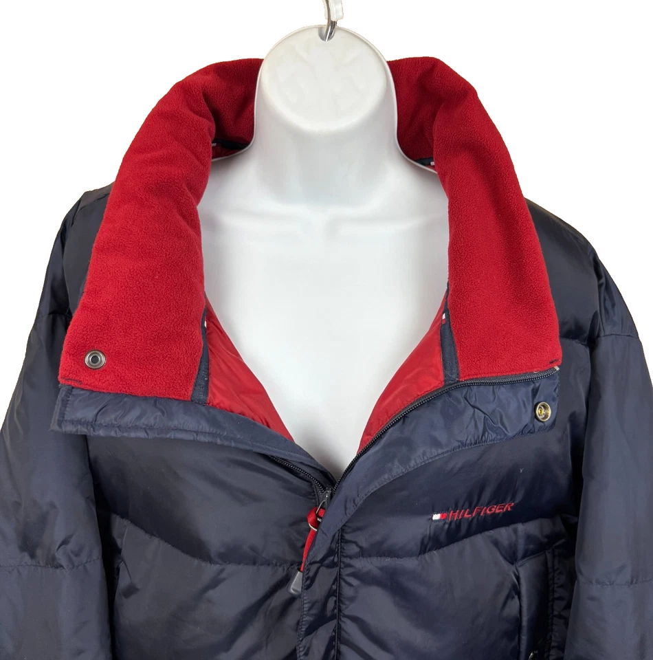 Tommy Hilfiger Men's XXL Down Parka Detachable Hood Navy Blue Puffer Coat 90's - Image 3 of 4